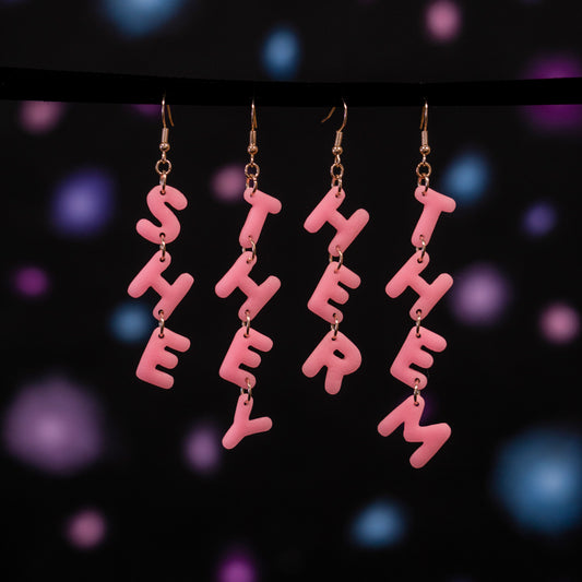 Glow in The Dark Pink Pronoun Earrings