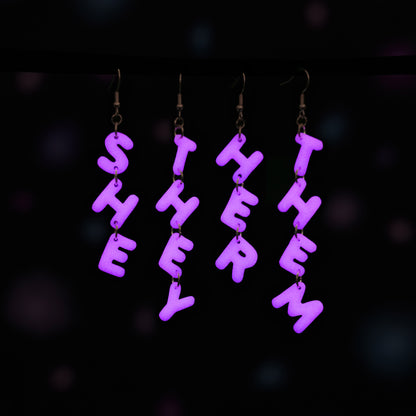 Glow in The Dark Pink Pronoun Earrings